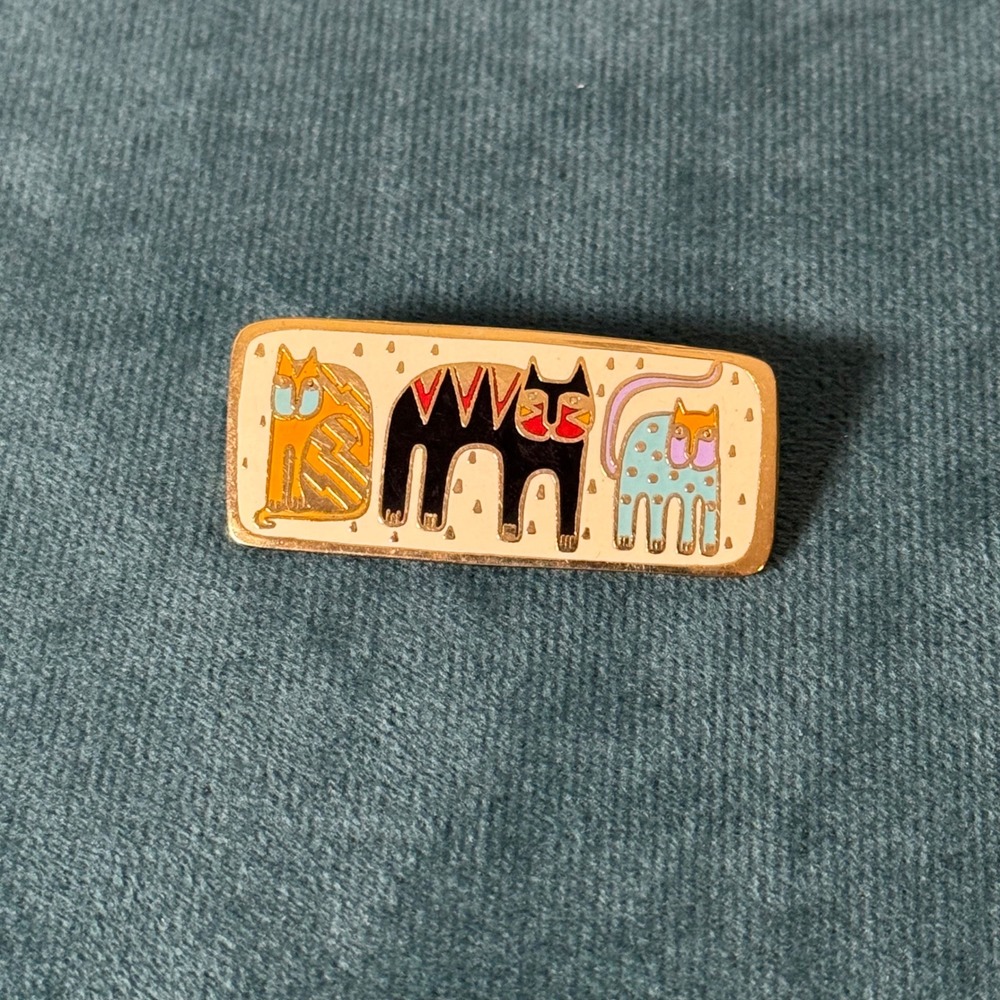 Laurel Burch Fantastic Felines Enamel Cat Brooch Gold Tone Vintage Pin